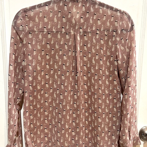 Retro Kitty Mod Cat Sheer Button-Up Blouse - Picture 4 of 6
